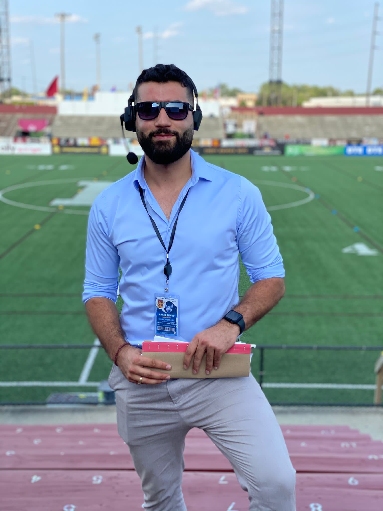 Abbas Al Haj Ahmad providing soccer commentary